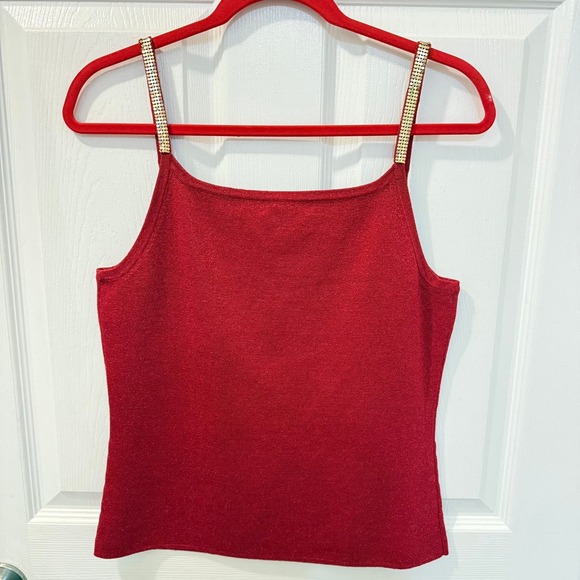 Michelle Antonelli Red Shimmer Gold Silk Blouse Tank Top Size M Holiday‎ Party - Picture 6 of 9